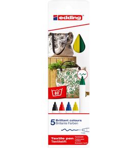 Textielstiften edding 4600 set 5 basis kleuren